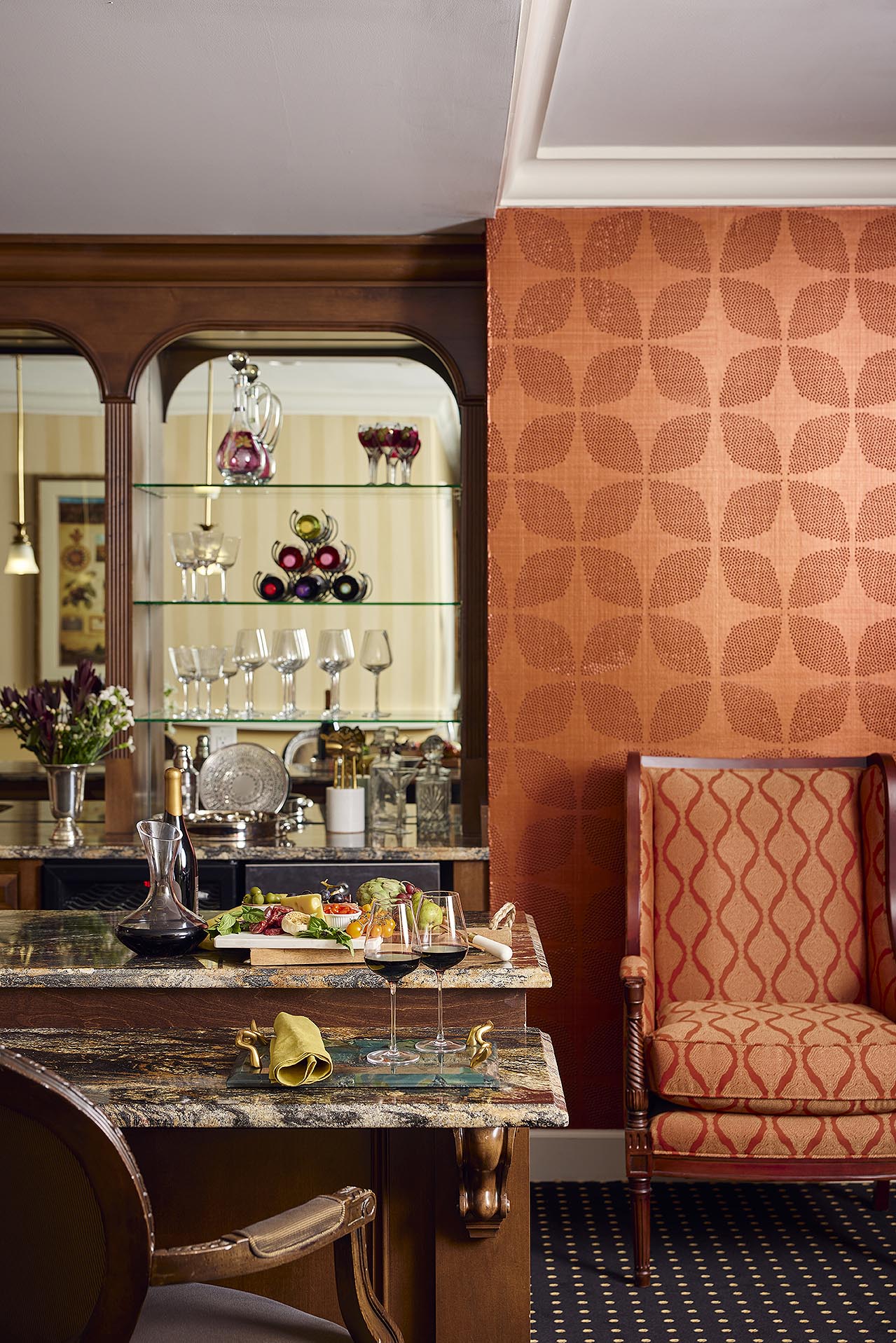 A cozy corner in the pub for a glass of red